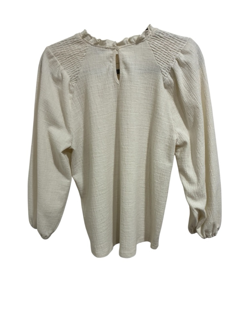 Anthropologie Current Air Cream Ruffle-Neck Textured Blouse - Picture 4 of 6